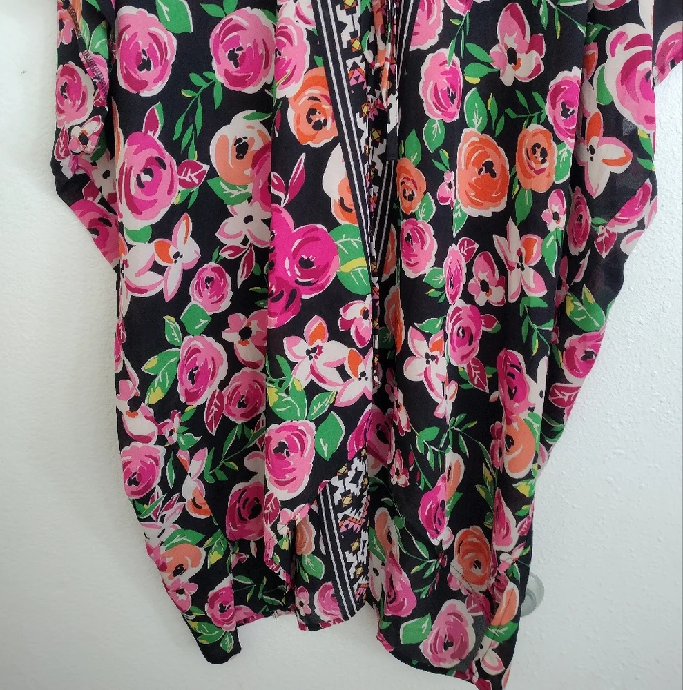 Fever Pink Orange Floral Aztec Kaftan Wrap Cover Up Size Medium